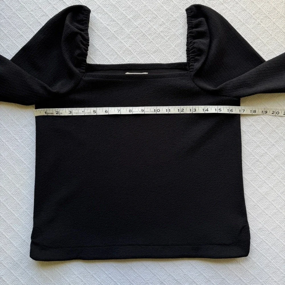 Madewell Crepe Square-Neck Puff-Sleeve Top Black Long Sleeve Romantic‎ Womens XS